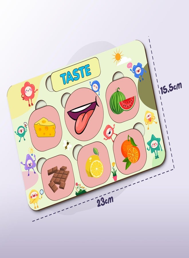 HighRoof Puzzle for Toddlers Montessori Wooden Educational Board with Sight, Taste, Touch, Hearing & Smell - Colorful Matching Game for Kids Age 2 3 4 5 6 7+ Years (5 Sence Puzzle) - Image 3